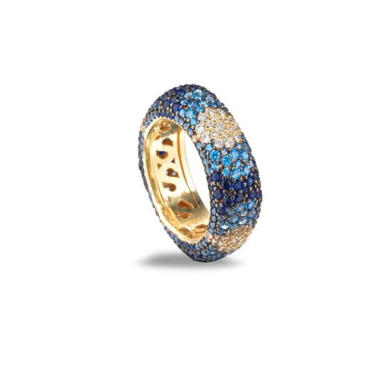SOGNI - Anello oro giallo zirconi blu, azzurri e bianchi