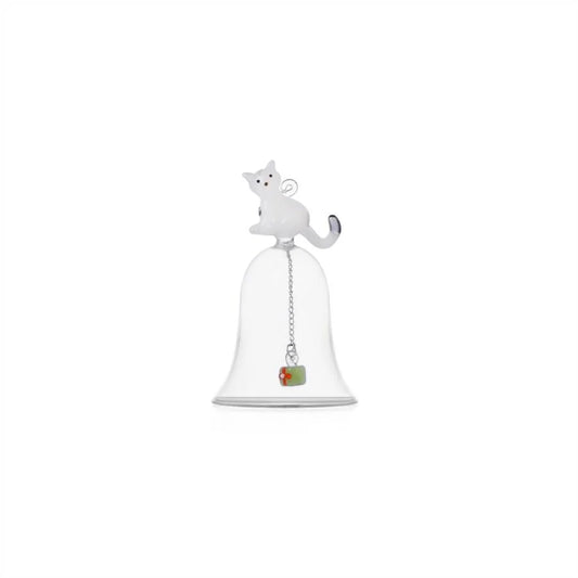 ICHENDORF Portacandela Natalizio Tabby Cat Gatto Bianco con Ghirlanda in Vetro Borosilicato 14cm