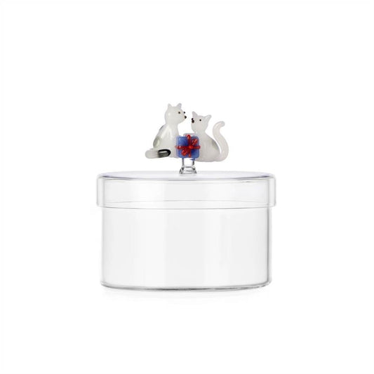 ICHENDORF Scatola Natalizia Tabby Cat Due Gatti Bianchi con Regalo in Vetro Borosilicato 12cm