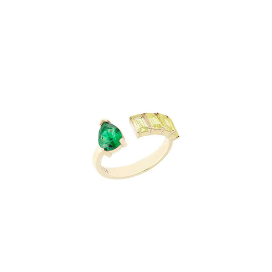 Laura P. Jewels - Anello baguette gialle e goccia verde