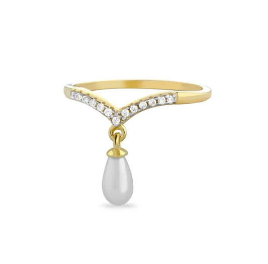 Laura P. Jewels - Anello zirconi bianchi e perla pendente