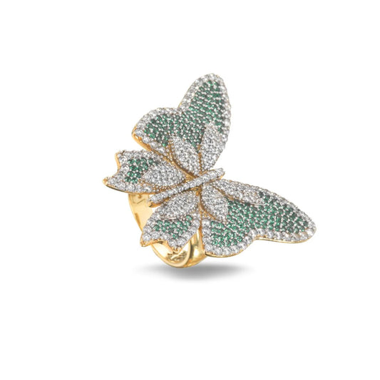 SOGNI - Anello farfalla oro giallo zirconi paraiba e bianchi