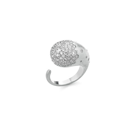 SOGNI - Anello satinato sfera oro bianco zirconi bianchi