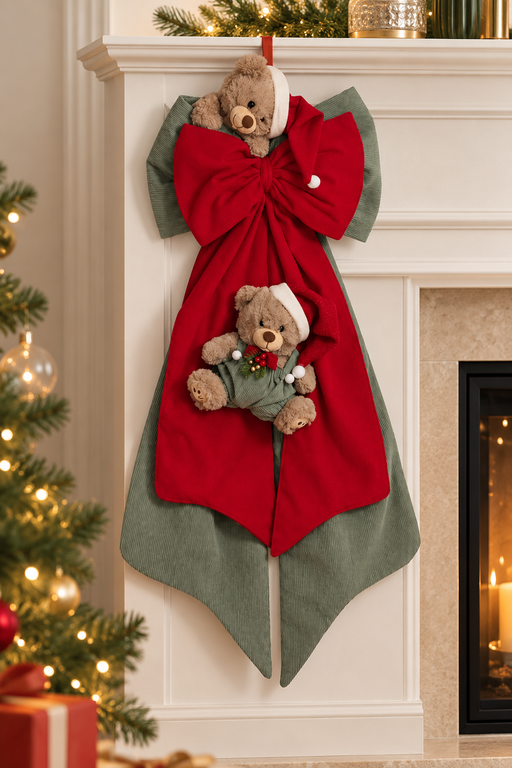 Cherry and Peach – Doppio Fiocco Fuoriporta Big H.103cm con Orsetti Natalizi