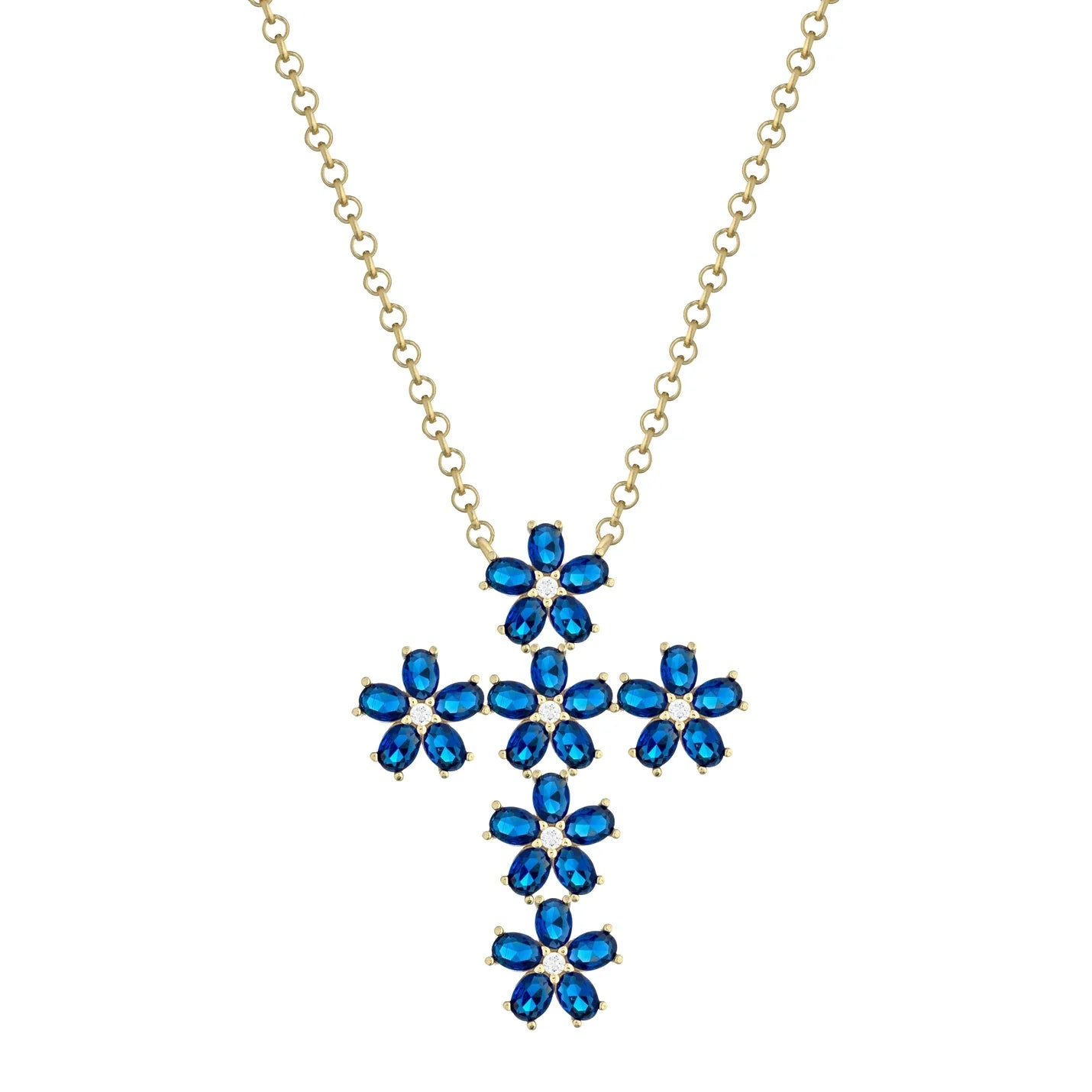 Laura P. Jewels - Collana croce fiore zirconi blu