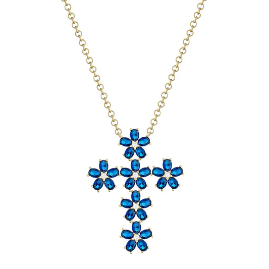 Laura P. Jewels - Collana croce fiore zirconi blu
