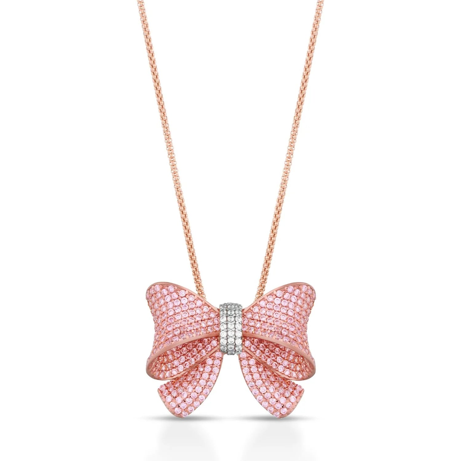 SOGNI - Collana fiocco oro rosa zirconi rosa e bianchi