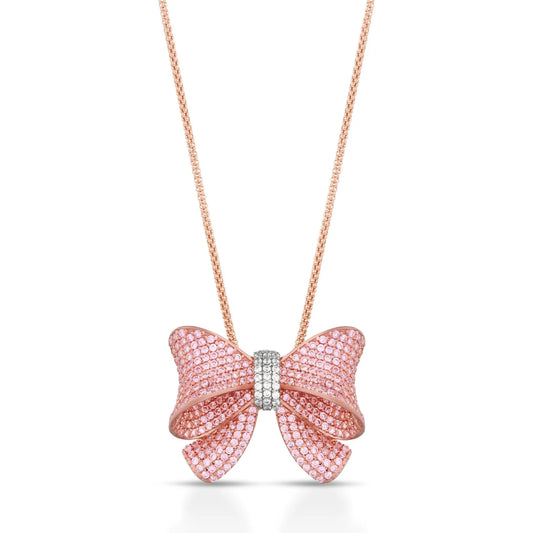 SOGNI - Collana fiocco oro rosa zirconi rosa e bianchi