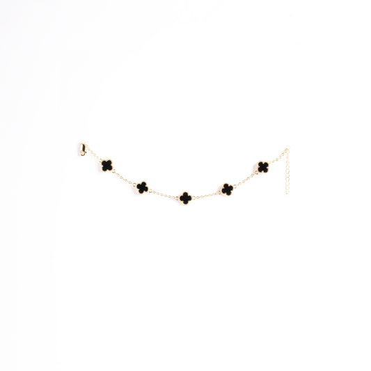 Bracciale Argento 925 Placcato Oro 18kt con Fiori Neri