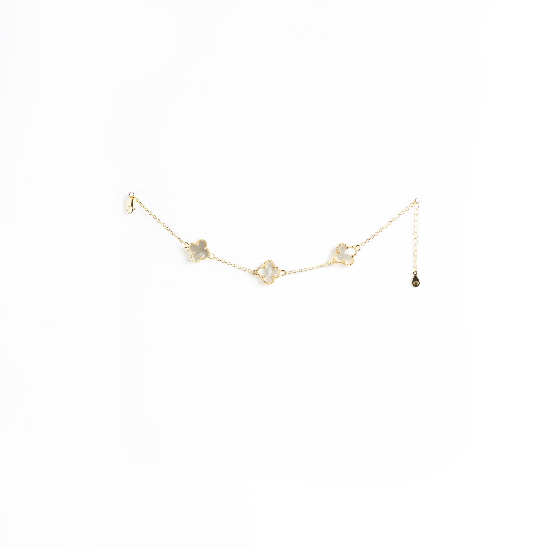 Bracciale Argento 925 Placcato Oro 18kt con Fiori Effetto Madreperla