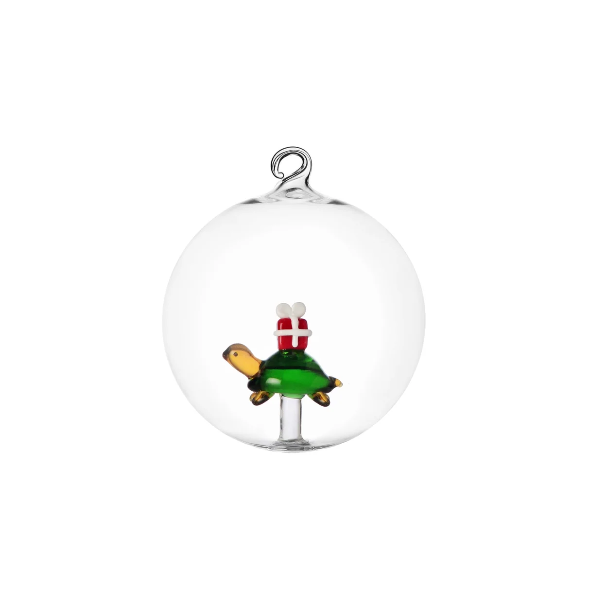 ICHENDORF Palla di Natale Woodland Tales Tartaruga con Regalo Rosso in Vetro Borosilicato 11cm