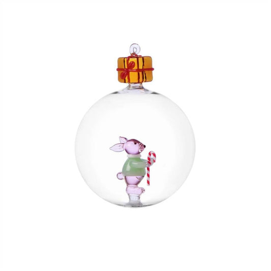 ICHENDORF - Palla di Natale Woodland Tales Coniglio Rosa con Bastoncino di Zucchero in Vetro Borosilicato 11cm