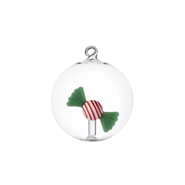 ICHENDORF - Palla di Natale Sweet & Candy Caramella Rossa e Verde in Vetro Borosilicato 8cm