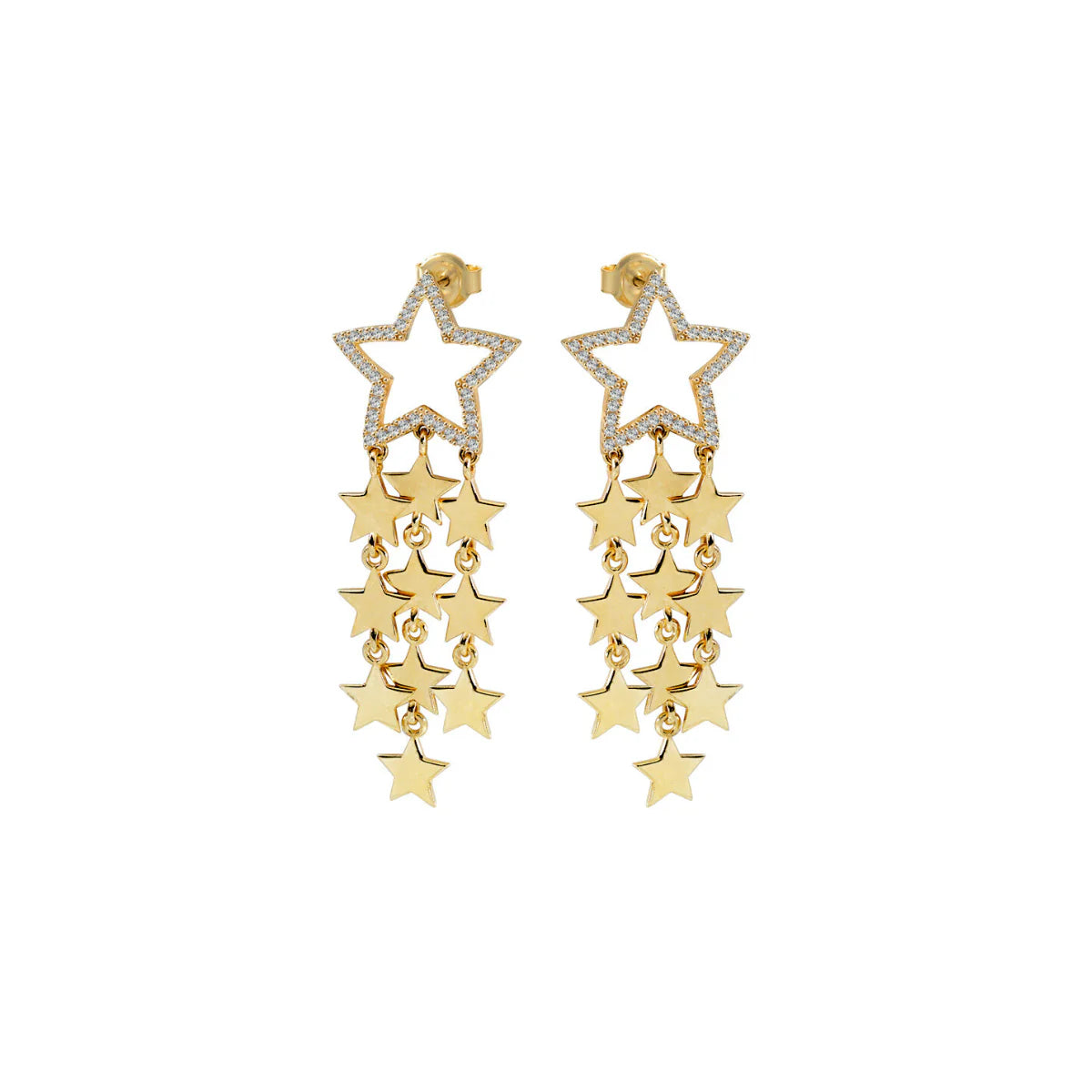 Laura P. Jewels - Orecchini cascata stelle zirconi bianchi