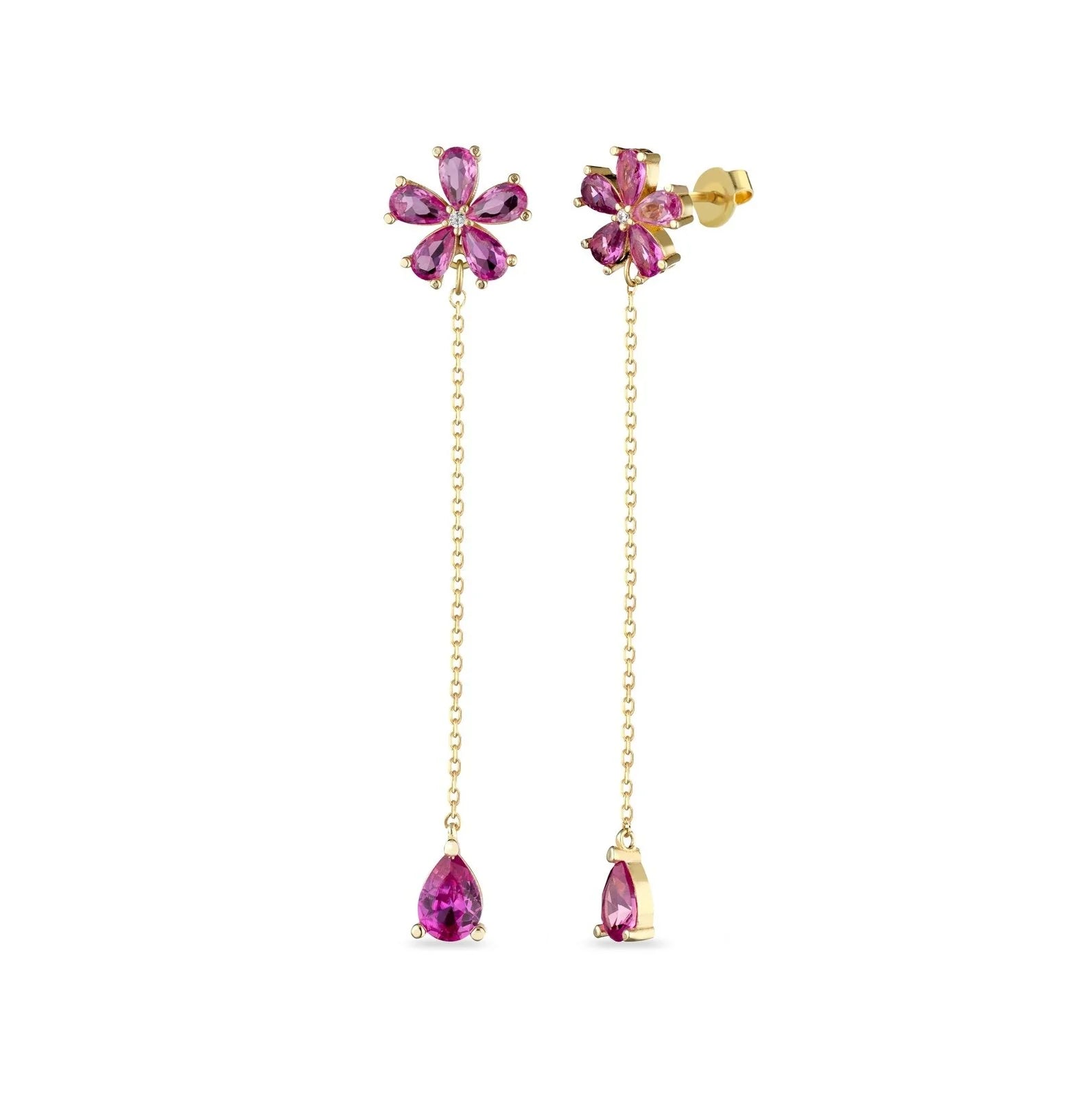 Laura P. Jewels - Orecchini fiore lungo gocce fucsia