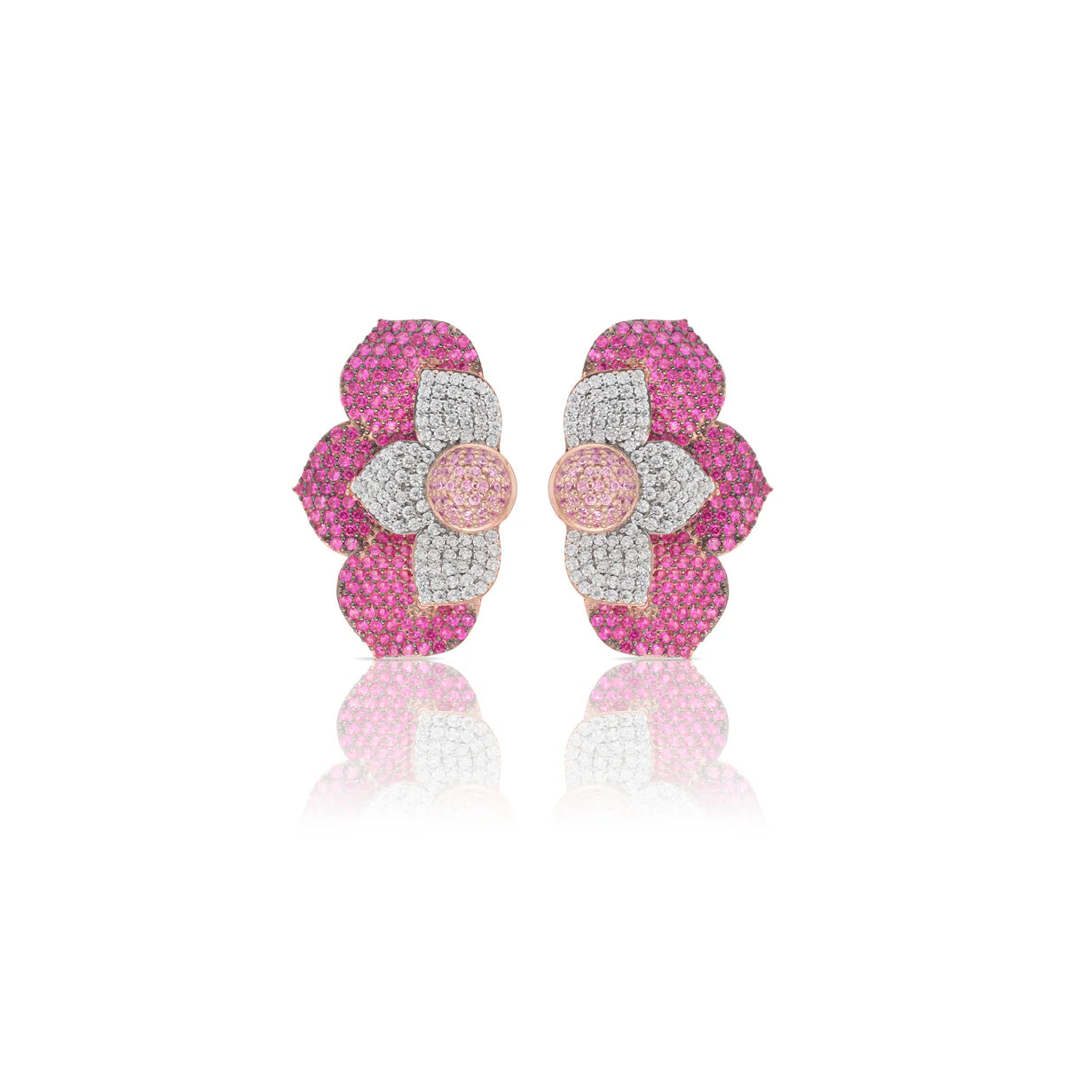 SOGNI - Orecchini fiore oro rosa zirconi magenta, rosa e bianchi