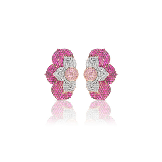 SOGNI - Orecchini fiore oro rosa zirconi magenta, rosa e bianchi