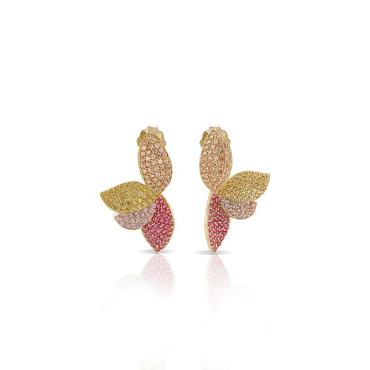 SOGNI - Orecchini petali oro giallo zirconi champagne, gialli, lavanda magenta